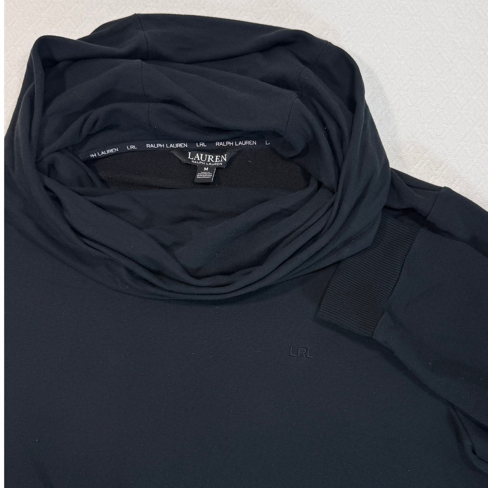 Lauren Ralph Lauren Top Womens M Cowl Neck Black LRL Logo Pullover Old MoneyEUC